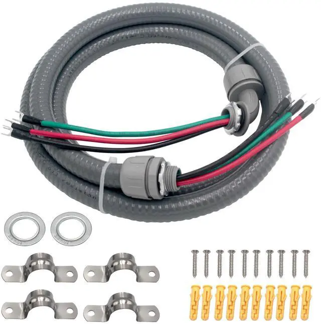 Main image of 1/2Inch 3 Conductor 10 Gauge Electrical Wires Liquid Tight Conduit Wire with Ground Nonmetallic Flexible Conduits AC Disconnect Box Outdoor Electrical Whip Kit Power Whips Assembly(4FTx1/2Inch)