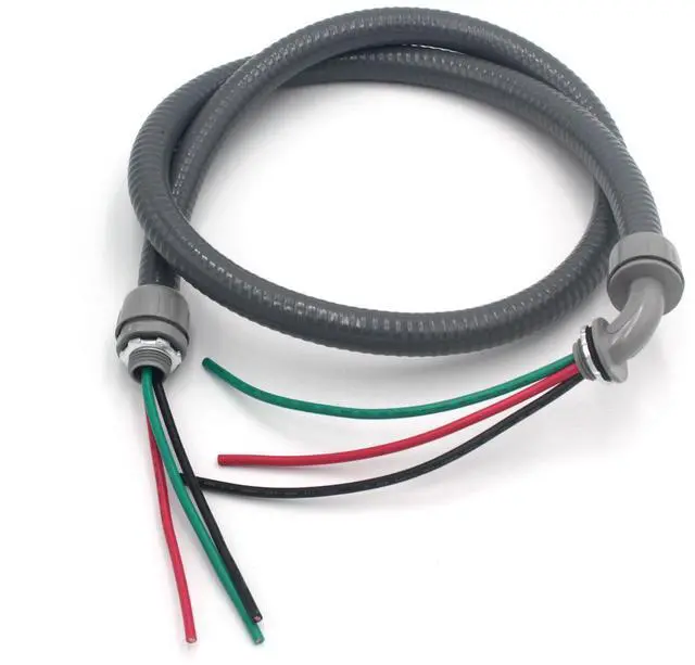 Alt view image 2 of 5 - 1/2Inch 3 Conductor 10 Gauge Electrical Wires Liquid Tight Conduit Wire with Ground Nonmetallic Flexible Conduits AC Disconnect Box Outdoor Electrical Whip Kit Power Whips Assembly(4FTx1/2Inch)