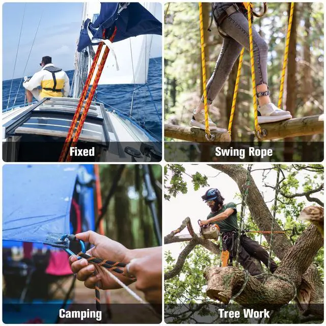 Alt view image 6 of 6 - Double Braided Arborist Rigging Rope - 3/8 in X 100 ft 48 Strands Rappelling Outdoor Pulling Heavy Duty Polyester Bull Rope for Swing Tree Work Camping Rescue Hiking - Orange