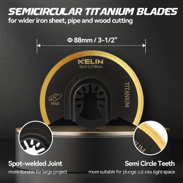 Alt view image 2 of 7 - 18PCS Titanium Oscillating Tool Blades, Universal Multitool Blades | Multi Tool Blades Stainless Steel Scraper,Semicircle for Light Metal Sheet Pipe and Wood (NOT for Star Lock Interface)