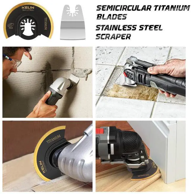 Alt view image 3 of 7 - 18PCS Titanium Oscillating Tool Blades, Universal Multitool Blades | Multi Tool Blades Stainless Steel Scraper,Semicircle for Light Metal Sheet Pipe and Wood (NOT for Star Lock Interface)