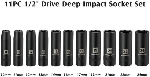 Alt view image 3 of 7 - 11-Piece 1/2-Inch Drive Deep Impact Socket Set, CR-V, Metric, 6 Point, Deep, 10-24mm