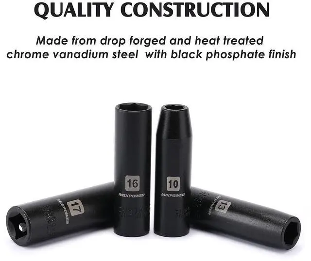 Alt view image 4 of 7 - 11-Piece 1/2-Inch Drive Deep Impact Socket Set, CR-V, Metric, 6 Point, Deep, 10-24mm