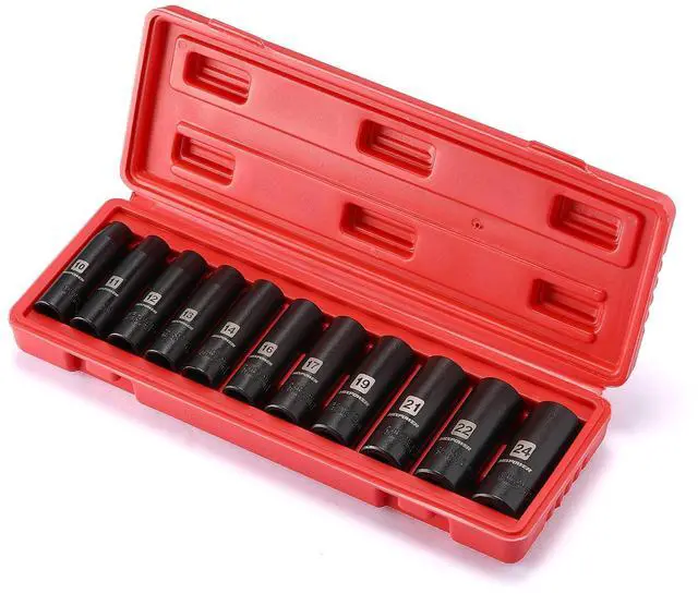 Alt view image 6 of 7 - 11-Piece 1/2-Inch Drive Deep Impact Socket Set, CR-V, Metric, 6 Point, Deep, 10-24mm