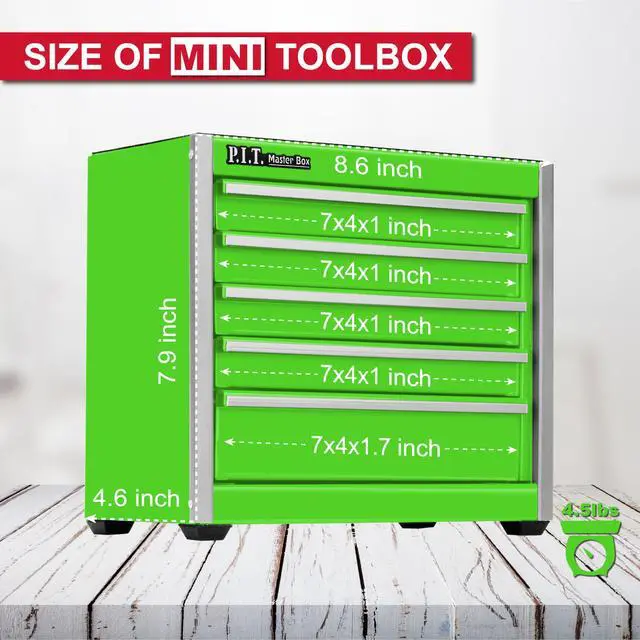 Alt view image 2 of 7 - Mini Tool Box,Small Metal Toolbox Organizer with 5 Drawers,Green | 8.6"W X 4.6"D Cute Size,Q235 Steel,Magnetic Locking Mechanism,PVC Drawer Liners