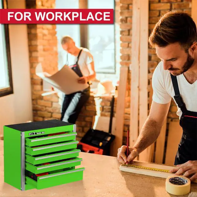 Alt view image 3 of 7 - Mini Tool Box,Small Metal Toolbox Organizer with 5 Drawers,Green | 8.6"W X 4.6"D Cute Size,Q235 Steel,Magnetic Locking Mechanism,PVC Drawer Liners