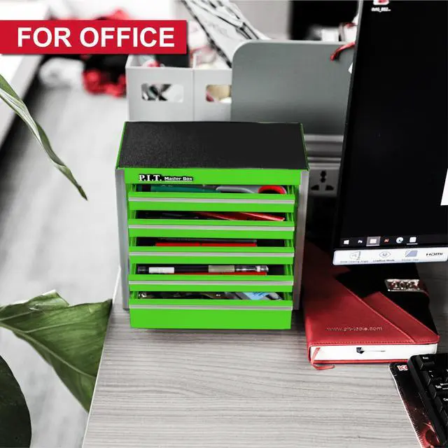 Alt view image 4 of 7 - Mini Tool Box,Small Metal Toolbox Organizer with 5 Drawers,Green | 8.6"W X 4.6"D Cute Size,Q235 Steel,Magnetic Locking Mechanism,PVC Drawer Liners