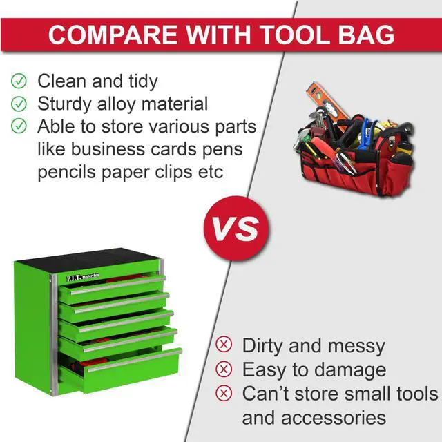 Alt view image 7 of 7 - Mini Tool Box,Small Metal Toolbox Organizer with 5 Drawers,Green | 8.6"W X 4.6"D Cute Size,Q235 Steel,Magnetic Locking Mechanism,PVC Drawer Liners