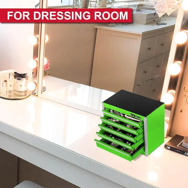 Alt view image 5 of 7 - Mini Tool Box,Small Metal Toolbox Organizer with 5 Drawers,Green | 8.6"W X 4.6"D Cute Size,Q235 Steel,Magnetic Locking Mechanism,PVC Drawer Liners