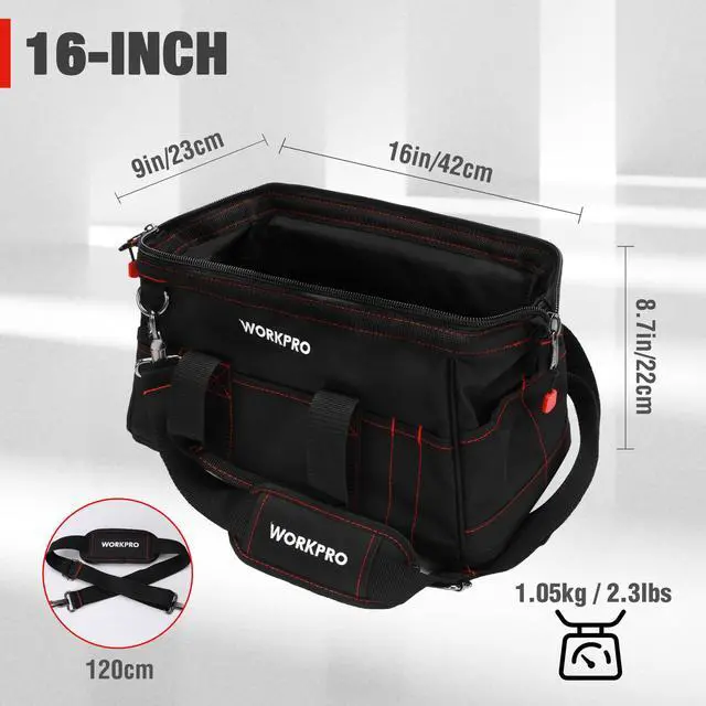 Alt view image 5 of 7 - 16-inch Close Top Wide Mouth Tool Storage Bag with Water Proof Rubber Base, W081022A, 16"