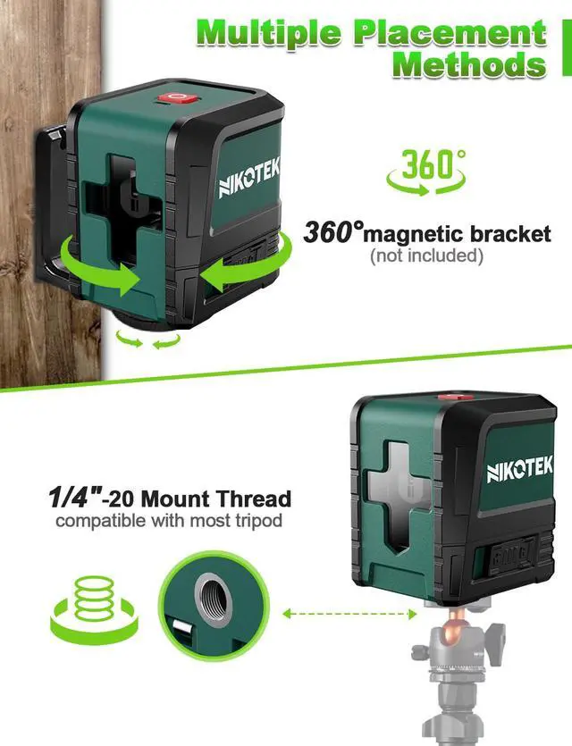 Alt view image 3 of 7 - Laser Level, Self-leveling Green Line Laser With Horizontal and Vertical Lines for Construction and Picture Hanging, Battery Included