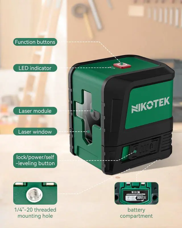 Alt view image 4 of 7 - Laser Level, Self-leveling Green Line Laser With Horizontal and Vertical Lines for Construction and Picture Hanging, Battery Included