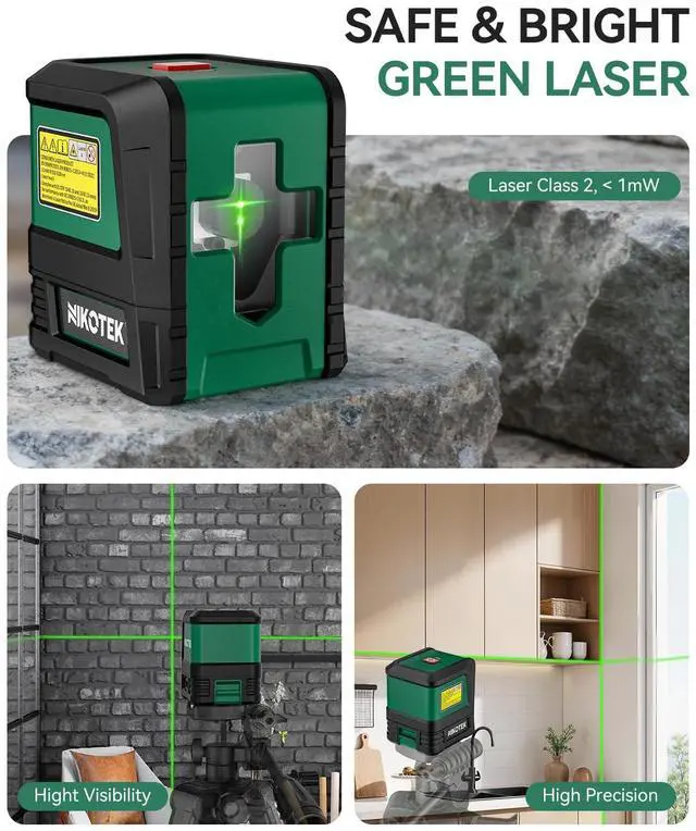 Alt view image 6 of 7 - Laser Level, Self-leveling Green Line Laser With Horizontal and Vertical Lines for Construction and Picture Hanging, Battery Included