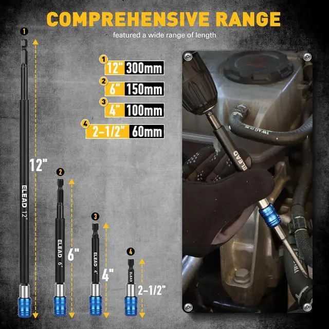 Alt view image 2 of 7 - 4-Piece 2", 4", 6", 12" Drill Bit Extension Set, Magnetic Screwdriver Bit Holder Extender with Aluminum Sleeve, 1/4 Inch Hex Shank Quick Release Extension Adapter, Durable CR-V Steel