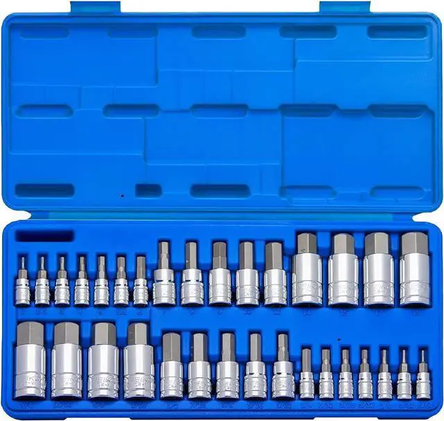 Main image of 10288A Allen Hex Bit Socket Set, 32 Piece SAE and Metric Allen Socket Set, Allen Head Hex Key Socket Set Made with S2 Steel