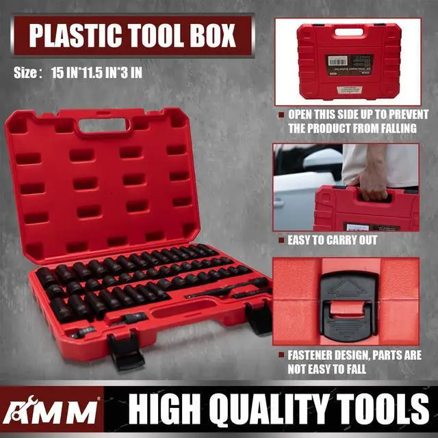 Alt view image 5 of 7 - 3/8" Drive Impact Socket Set, 48-Piece Standard SAE (5/16 to 3/4 inch) and Metric (8-22mm) Size, 3" and 6" Drive Extension Bar, Impact Universal Joint, 3/8" to 1/2" Impact Adaptor, CR-V
