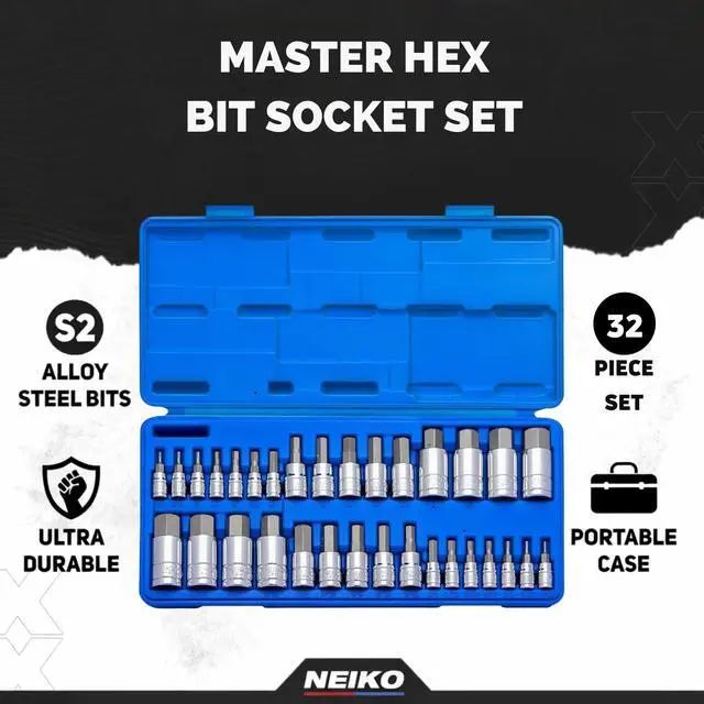 Alt view image 2 of 5 - 10288A Allen Hex Bit Socket Set, 32 Piece SAE and Metric Allen Socket Set, Allen Head Hex Key Socket Set Made with S2 Steel