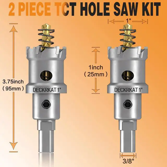 Alt view image 2 of 7 - 2-Pack 1" TCT Hole Saws for Hard Metal, Heavy Duty 25mm Tungsten Carbide Tipped Hole Cutters Set with Spring-Loaded Pilot Drill Bits for Stainless Steel, Metal, Iron, and Plastic