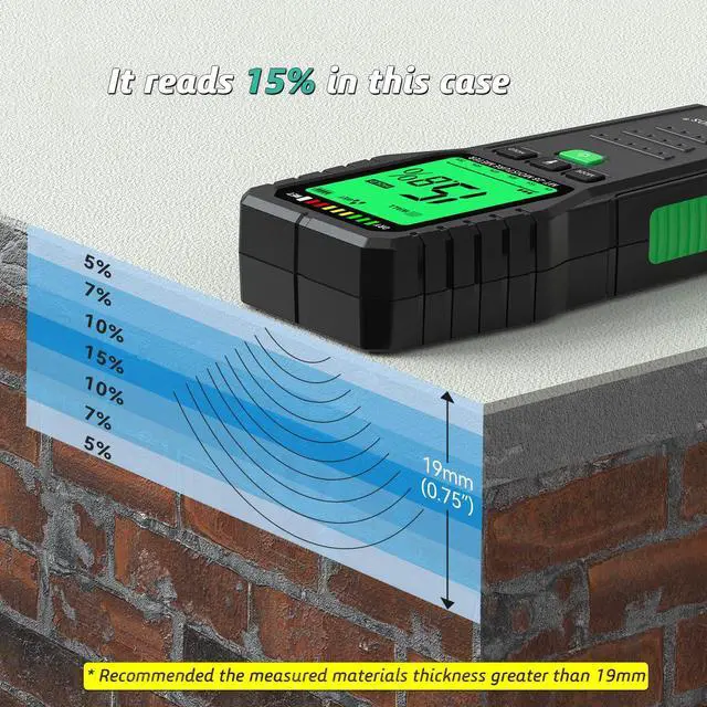 Alt view image 5 of 6 - Pinless Moisture Meter for Wood Digital Wall Moisture Detector | Non Destructive,Moisture Tester, Audible Alarm & HOLD Function, Ideal for Firewood, Lumber, Home Inspections