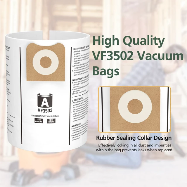 Alt view image 4 of 5 - 15 Pack 23743 VF3502 Vacuum Bags for Ridgid 12 to 16 Gallon Wet Dry Vacuums High Efficiency Replacement Filter Bags for Model WD1950 WD1956 WD1850 WD1851 RV2400HF WD1450 WD1680 WD1270