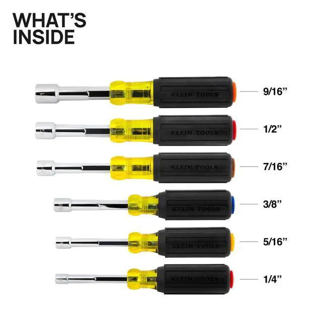 Alt view image 3 of 6 - 65456 Hollow-Shaft Nut Driver Set, Heavy-Duty, Color-Coded Hex Sizes 1/4 to 9/16-Inch, Cushion-Grip Handles, 6-Piece