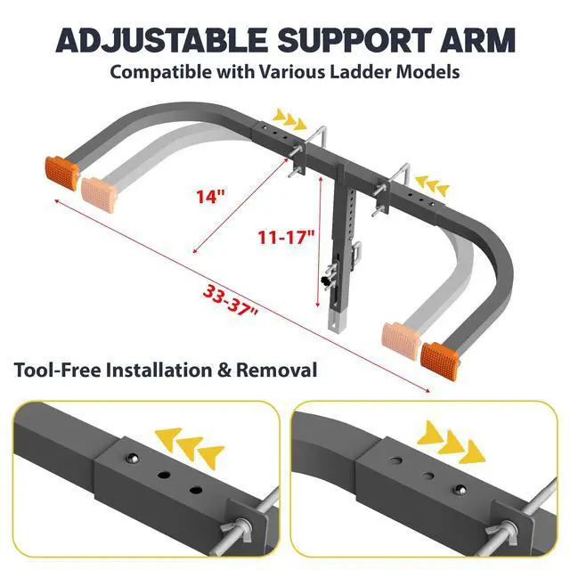 Alt view image 5 of 7 - Ladder Stabilizer, Extension Ladder Stabilizer for Roof, Adjustable Ladder Standoff Attachment for Gutters, Windows, Heavy-Duty Steel Ladder Stabilizers Support