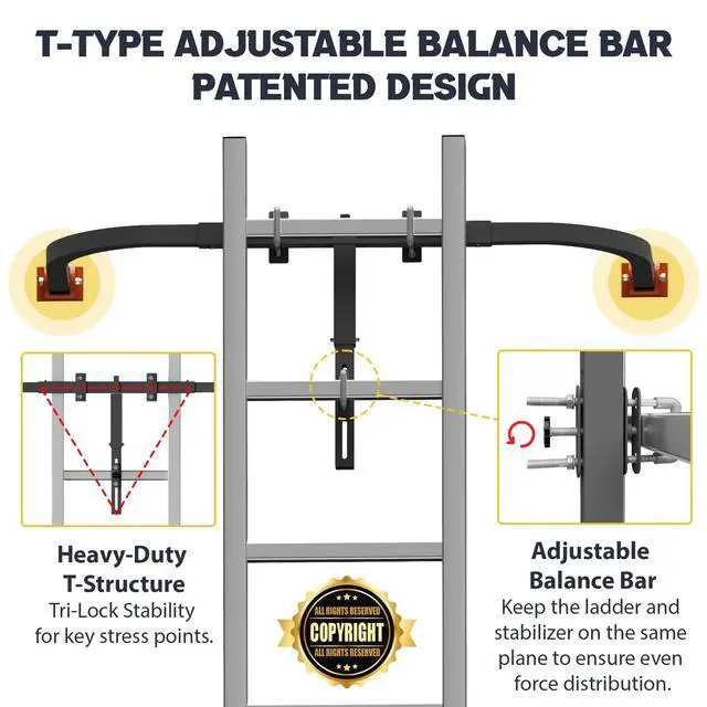 Alt view image 2 of 7 - Ladder Stabilizer, Extension Ladder Stabilizer for Roof, Adjustable Ladder Standoff Attachment for Gutters, Windows, Heavy-Duty Steel Ladder Stabilizers Support