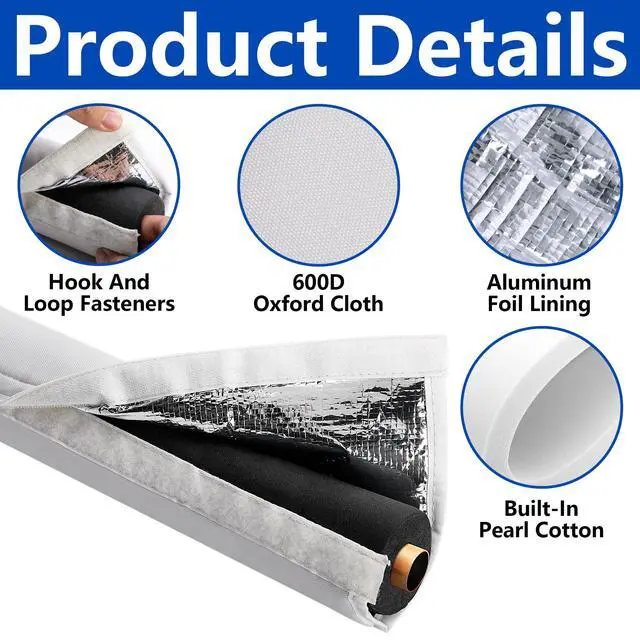 Alt view image 3 of 7 - 5-Layer HVAC Copper Pipe Insulation Cover, Outdoor AC Pipe Insulation Cover | 72" x10.2" 600D Oxford Flexible Copper Line Insulation Sleeve for Central Air Conditioning Mini Splits, White Gray