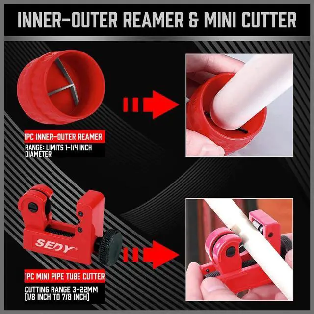 Alt view image 5 of 7 - Ultimate Tube Cutter Set - Heavy Duty Pipe Cutter 3/16"-2" OD, Mini Tube Cutter 1/8"-7/8", Deburring Tool - for Copper, Aluminum, PVC Pipes - High-Quality Cutting & Deburring Tools for Professionals