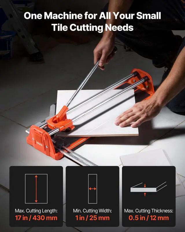 Alt view image 2 of 7 - 17-Inch Manual Tile Cutter for Wall & Polished Tiles,Double Rails for Precise Cutting, Tungsten Carbide Wheel,Non-Slip Handle,Anti-Displacement Pressure Rod,Precise Cuts for Pros & Beginners