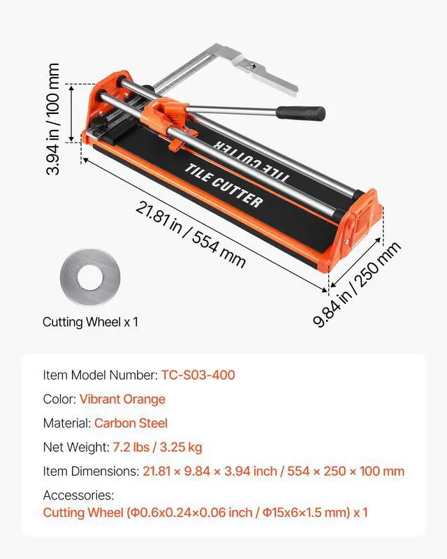 Alt view image 7 of 7 - 17-Inch Manual Tile Cutter for Wall & Polished Tiles,Double Rails for Precise Cutting, Tungsten Carbide Wheel,Non-Slip Handle,Anti-Displacement Pressure Rod,Precise Cuts for Pros & Beginners