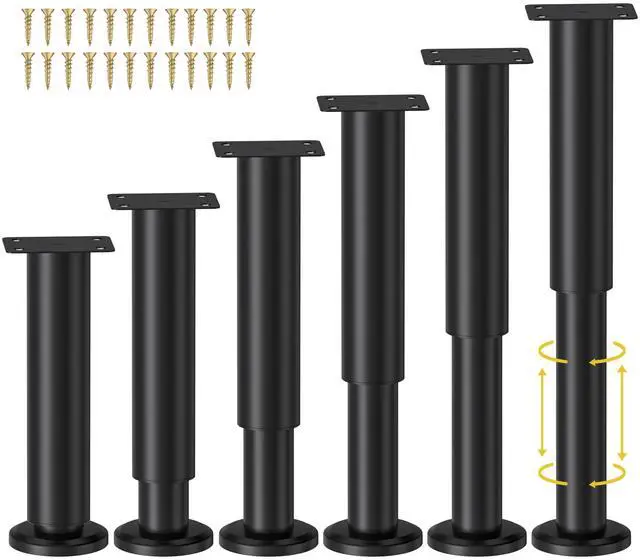 Main image of 6 Pcs Adjustable Height Bed Support Legs for Bed Frame/Bed Center Slat, Metal Adjustable Furniture Legs 7.08-12.2 inch for Bed/Sofa/Cabinet/Couch/Dresser/Table, Heavy Bed Legs Replacement