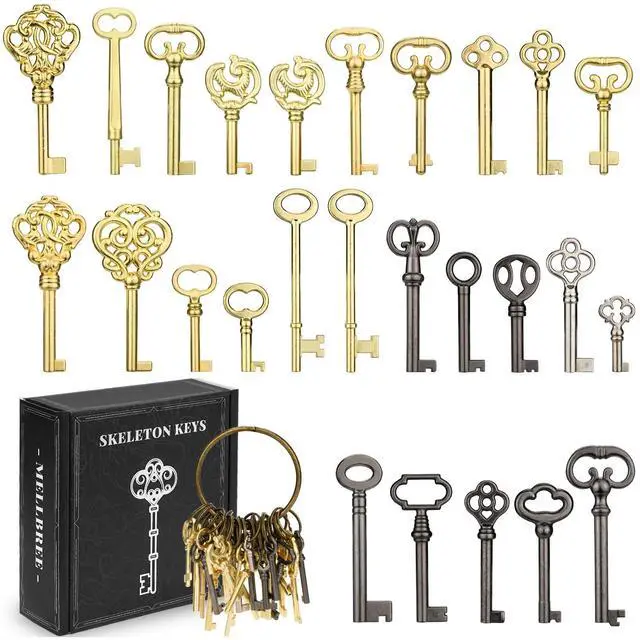 Main image of Skeleton Key Set for Old Doors Antique Furniture Universal 26-Pack | Universal hollow barrel skeleton keys; For vintage furniture/jewelry boxes/curio cabinets & locks