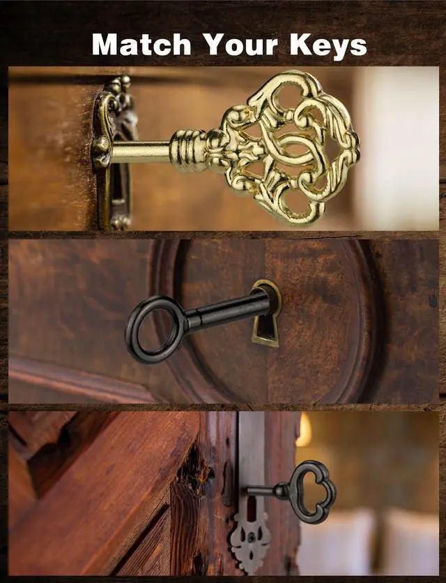 Alt view image 2 of 7 - Skeleton Key Set for Old Doors Antique Furniture Universal 26-Pack | Universal hollow barrel skeleton keys; For vintage furniture/jewelry boxes/curio cabinets & locks