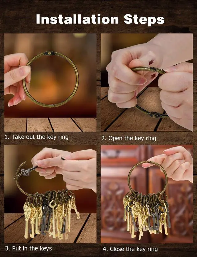 Alt view image 3 of 7 - Skeleton Key Set for Old Doors Antique Furniture Universal 26-Pack | Universal hollow barrel skeleton keys; For vintage furniture/jewelry boxes/curio cabinets & locks