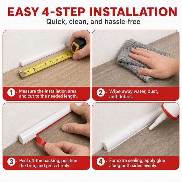 Alt view image 6 of 7 - 1/4 in x 10 ft Peel and Stick Quarter Round Molding, White | Ultra-slim silicone rubber trim for narrow seams on countertops, windows, desks, cabinets, and furniture edges
