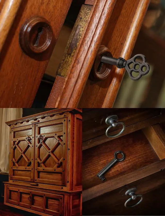 Alt view image 5 of 7 - Skeleton Key Set for Old Doors Antique Furniture Universal 26-Pack | Universal hollow barrel skeleton keys; For vintage furniture/jewelry boxes/curio cabinets & locks