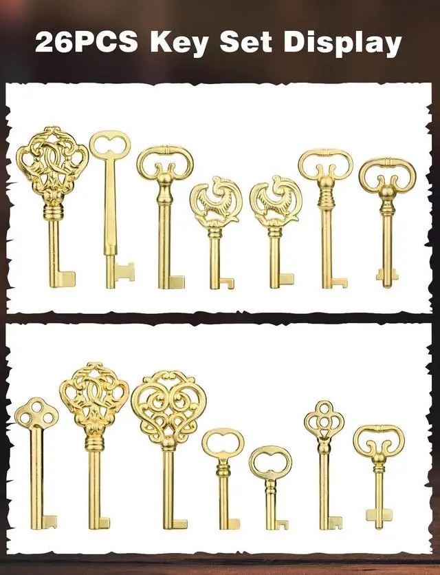 Alt view image 6 of 7 - Skeleton Key Set for Old Doors Antique Furniture Universal 26-Pack | Universal hollow barrel skeleton keys; For vintage furniture/jewelry boxes/curio cabinets & locks