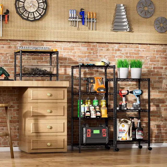 Alt view image 6 of 7 - Small Wire 2 Shelves Pantry Metal Shelf Floor Organizer Under Desk | Armoire Adjustable Floor Kitchen Narrow Organizer Rack Shelving Short Square Stackable Standing Storage Tier Under Unit