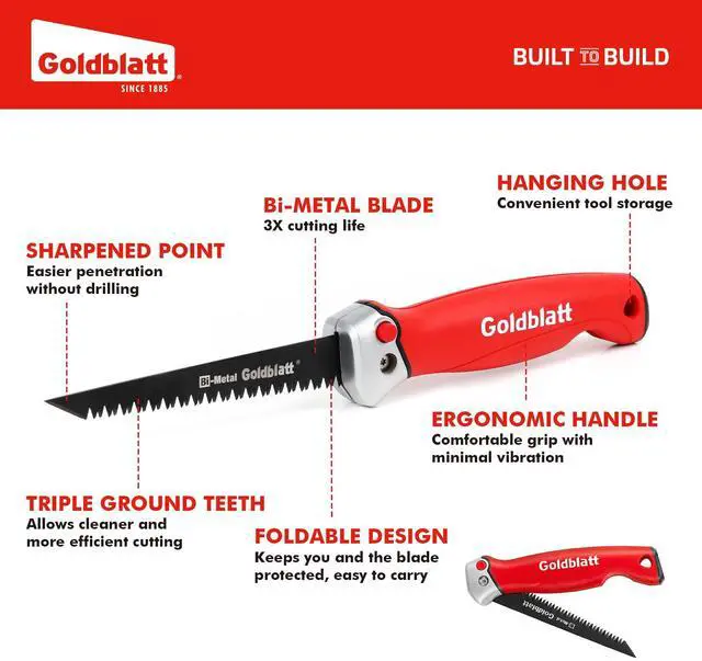 Alt view image 2 of 7 - Folding Drywall Saw, 5-Inch Jab Saw for Wallboard, Plywood & PVC | Foldable 5-Inch Blade, Bi-Metal Blade, 8 TPI Triple-Ground Teeth, Faster Cutting, Sharp & Clean Cuts, Soft Grip Handle