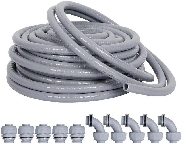 Main image of Liquid-Tight Conduit Kit 1/2inch 25ft w/UL Certification | Flexible Non Metallic Liquid Tight Electrical Conduit, Electrical Conduit Kit with 5 Straight, 5 Angle Fittings
