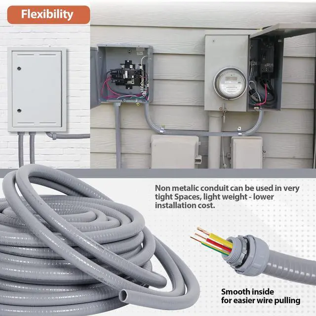 Alt view image 6 of 7 - Liquid-Tight Conduit Kit 1/2inch 25ft w/UL Certification | Flexible Non Metallic Liquid Tight Electrical Conduit, Electrical Conduit Kit with 5 Straight, 5 Angle Fittings
