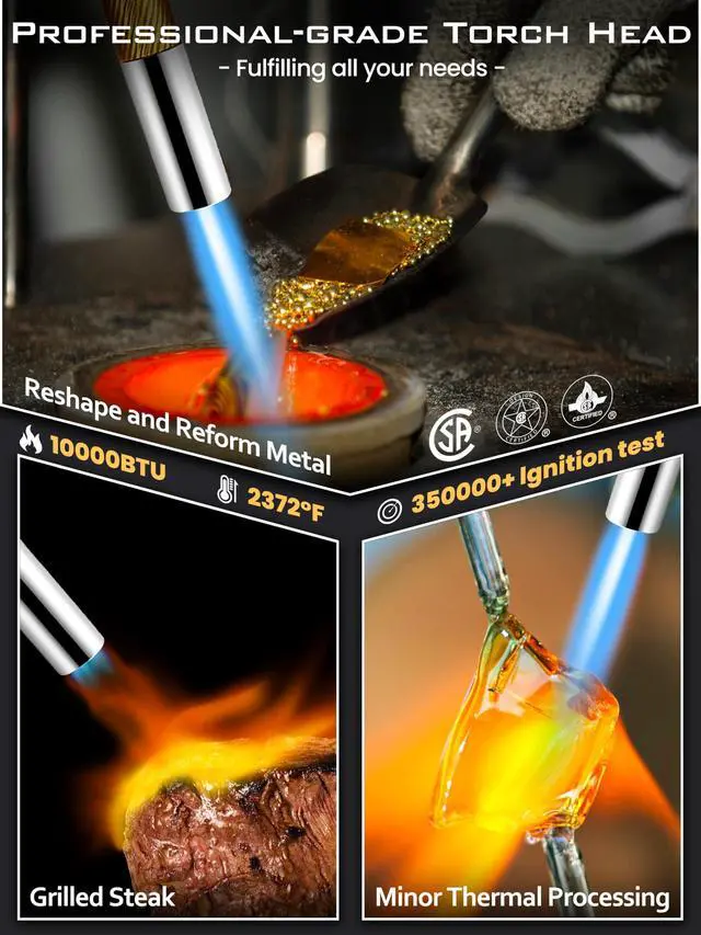 Alt view image 2 of 6 - Propane Torch Head, GJ-8000pro High Intensity Torch Head, Trigger Start Gas Torch Kit for Propane, Pencil Flame Welding Torch Fuel by Mapp/Map/Propane, Soldering, CookingCSA Certified)