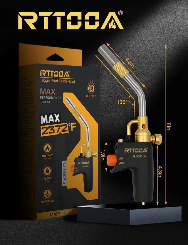 Alt view image 6 of 6 - Propane Torch Head, GJ-8000pro High Intensity Torch Head, Trigger Start Gas Torch Kit for Propane, Pencil Flame Welding Torch Fuel by Mapp/Map/Propane, Soldering, CookingCSA Certified)