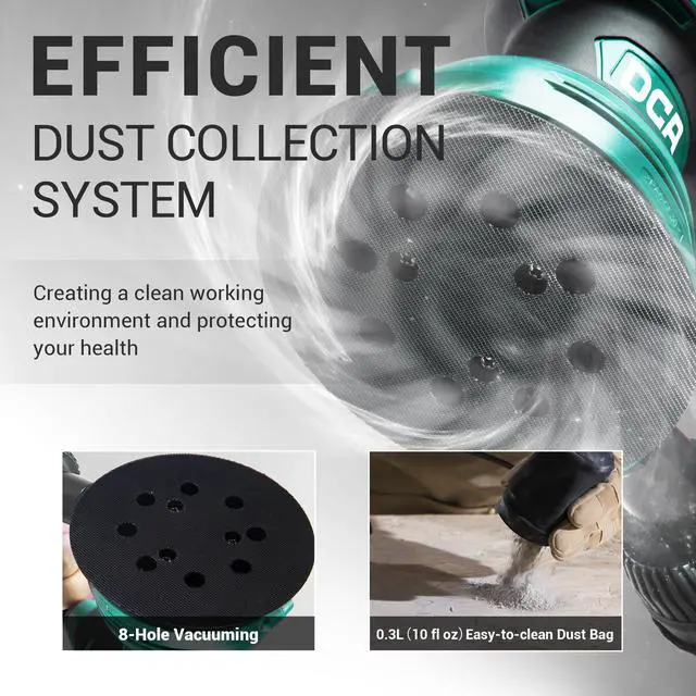 Alt view image 4 of 7 - Random Orbital Sander, 3.0 AMP Corded Palm Sander, 6 Speeds Max 12,000 OPM, 5-Inch with 10 pcs Sandpapers, Dust Bag, Low Vibration for Woodworking, Decoration Furniture (ASA125)
