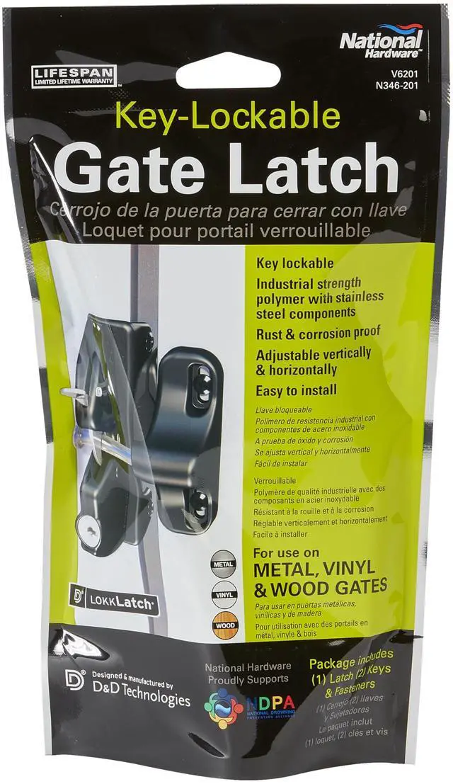 Alt view image 2 of 7 - LokkLatch Keyed Gate Latch, Polymer, Adjustable, Black | Key-Lockable Latch with Stainless Steel Components, 4-9/16 in Gap Range, Fits Wood, Metal and Vinyl Gates