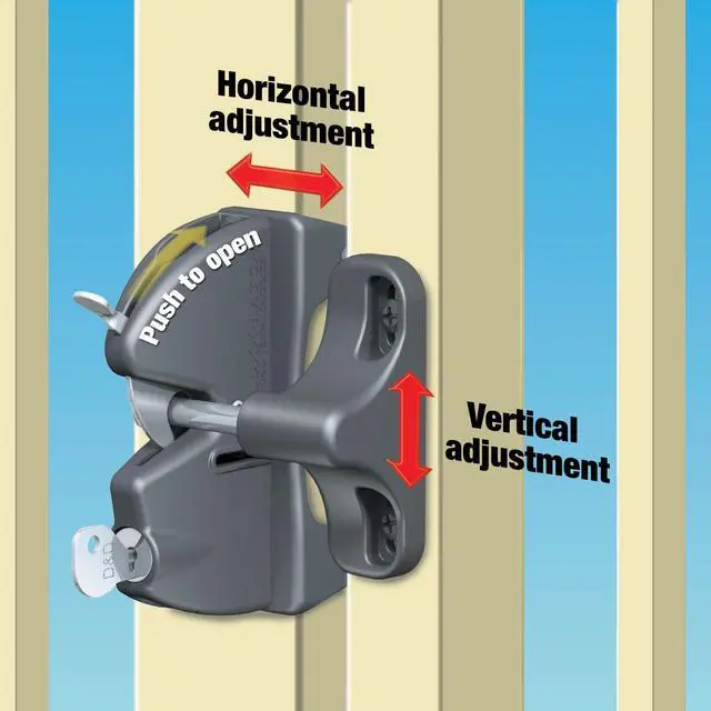 Alt view image 5 of 7 - LokkLatch Keyed Gate Latch, Polymer, Adjustable, Black | Key-Lockable Latch with Stainless Steel Components, 4-9/16 in Gap Range, Fits Wood, Metal and Vinyl Gates