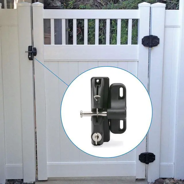 Alt view image 4 of 7 - LokkLatch Keyed Gate Latch, Polymer, Adjustable, Black | Key-Lockable Latch with Stainless Steel Components, 4-9/16 in Gap Range, Fits Wood, Metal and Vinyl Gates