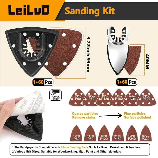Alt view image 4 of 7 - 158Pcs Multitool Blades Kit, Oscillating Tool Blades & Saw Blades | Multi Tool Blades & Accessories Set, Cut & Sand Wood Metal Nails, Compatible with DeWalt Makita Milwaukee Dremel & More
