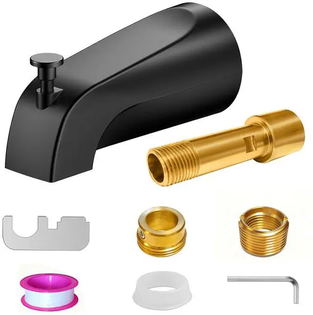 Main image of Matte Black Bathtub Spout with Diverter, All Metal, Brass, 5.3 Inch Tub Spout, Fits 1/2" Copper Slip-On and 1/2" or 3/4" IPS Threaded Pipes, Leak-Free, Pull-Up Diverter